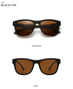 Vistas detalladas de las gafas de sol cuadradas polarizadas con montura negra mate