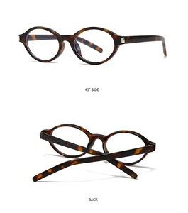 Close-up of tortoise shell oval sunglasses frame showing metal hinge and 45-degree angle