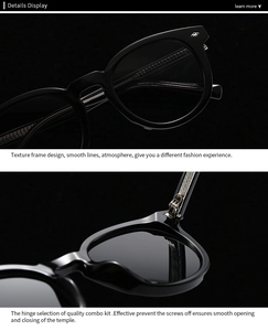 Detailed view of retro black eyewear frames with precision metal hinges and hinges details