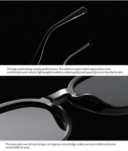 Macro detail of ergonomic nose pads and high-gloss temples on retro black sunglasses