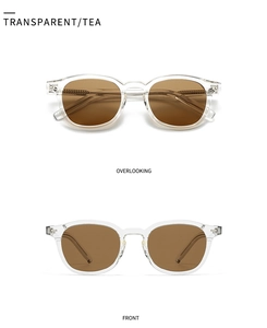 Top and front view of retro transparent tea lens sunglasses with acrylic frames