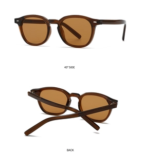 Detailed 45-degree side and back view of retro amber tortoiseshell sunglasses