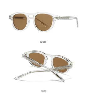 Detail view showing internal metal core and transparent frame of retro sunglasses
