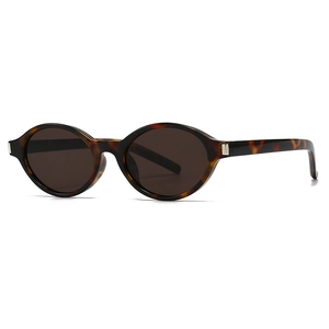 Classic tortoiseshell oval sunglasses with polarized dark brown lenses and silver accents