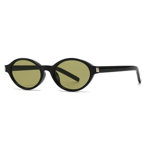 Classic oval polarized sunglasses with black frames and olive lenses for men and women