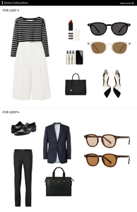 Flat lay of vintage acrylic sunglasses paired with striped suits and fashion accessories