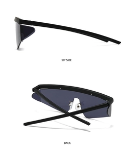Detail view of black matte aviator sunglasses showing 90-degree side and back fold profiles