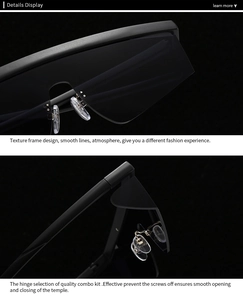 Detail view of reinforced hinges and smooth frame lines on black aviator sunglasses