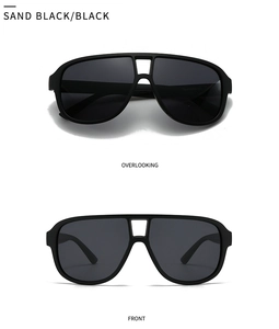 Macro detail of sand black polarized sunglasses featuring a matte double bridge frame