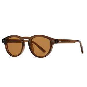 Retro translucent brown acetate sunglasses with quilted texture and metal rivet detail