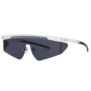 Classic pilot aviator sunglasses with geometric grey lenses and flat top shield frame