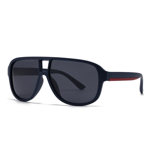 Square polarized sunglasses in navy blue with red temple detail and grey lenses