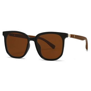 Classic round polarized sunglasses with black frame and brown lenses for men and women