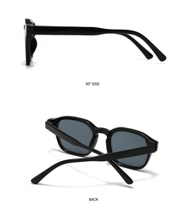 Detailed 90-degree side and back view of modern square double-bridge sunglasses