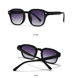 Modern retro square sunglasses detail showing 45-degree side view and back folded design