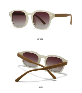 Detail view of cream vintage square sunglasses showing 45-degree side and back angles