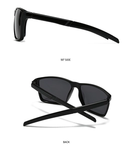 Vue détaillée de côté et arrière des lunettes de soleil polarisées noires pour hommes