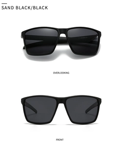 Vues de face et de dessus des lunettes de soleil polarisées rectangulaires noir mat