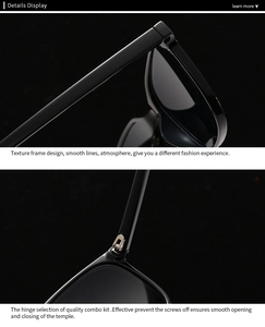 Detailed macro view of reinforced metal hinges on modern black rectangle sunglasses