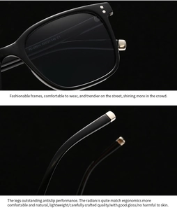 Detail view of square black frames showing metal rivets and temple model specifications