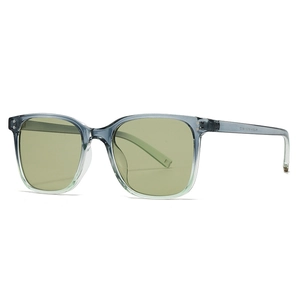 Modern square double-bridge sunglasses with gradient blue-green frames and green lenses