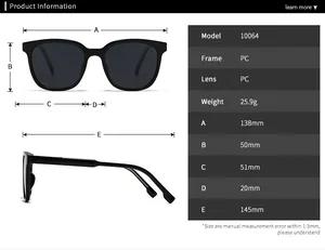 Tabella taglie dettagliata per occhiali da sole PC 10064 con larghezza montatura 138mm