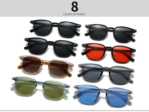 Grille détaillée montrant 8 variantes de couleurs de lunettes de soleil rondes rétro