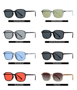 Detailed grid view showing eight vintage square sunglasses in various trendy frame colors