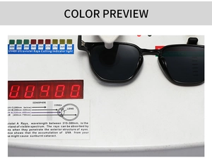 Détail du test de protection UV400 pour lunettes de soleil noires rétro chic