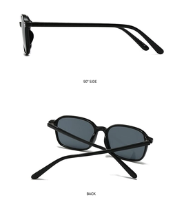 Detail view showing the 90-degree side profile and back structure of square sunglasses