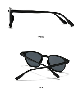 Détail montrant le profil latéral à 90 degrés et l'arrière des lunettes de soleil