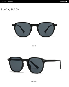 Vorderansicht und 45-Grad-Seitenansicht der modernen Retro-Doppelsteg-Sonnenbrille in Schwarz