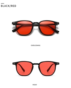Lunettes de soleil rétro à monture ronde noire et verres rouges teintés en double vue