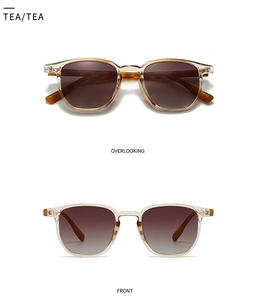 Vue double de lunettes de soleil rondes rétro avec monture thé et verres dégradés