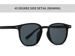 Vue latérale détaillée à 45 degrés de lunettes de soleil rétro noires à rivets