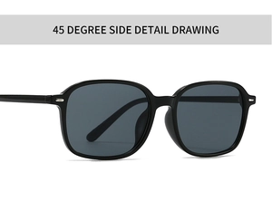Detailed 45-degree side view of modern square sunglasses with silver metal rivet accents