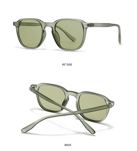 Draufsicht auf die 45-Grad-Seiten- und Rückansicht der quadratischen Retro-Sonnenbrille