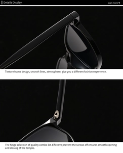 Détail de la monture ronde noire brillante et de la charnière métallique de ces lunettes