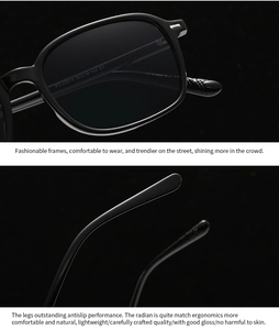 Detailed macro view of square black sunglasses frame showing model PC-22016 specifications