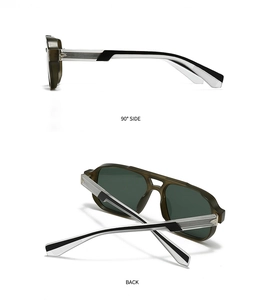 Vue détaillée des lunettes pilote avec verres verts montrant les angles de côté et arrière