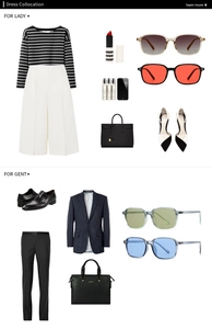 Flat lay of modern square sunglasses with professional outfit fashion accessories