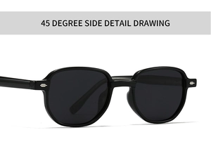 45-degree side view showing glossy black acetate frame and silver rivets on sunglasses