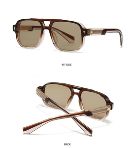 Vue détaillée du côté à 45 degrés et de l'arrière des lunettes de soleil aviateur carrées