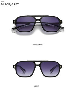 Vues de face et de dessus de lunettes de soleil pilote double pont, monture noire et dégradé