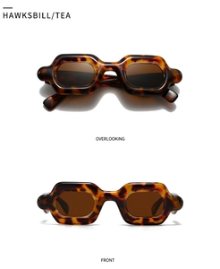Detailed front and top view of trendy tortoise shell sunglasses with dark tea lenses