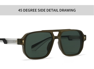 Détail de lunettes aviateur vintage avec rivets dorés en losange, vue latérale 45°