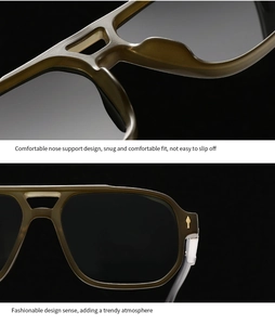 Détails de lunettes de soleil aviateur vintage avec monture olive mate et double pont
