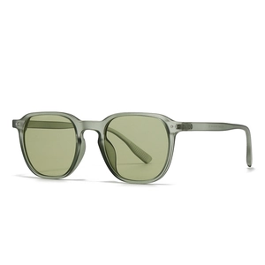 Retro-Sonnenbrille mit quadratischem Doppelsteg, olivgrünem Rahmen und dunklen Gläsern