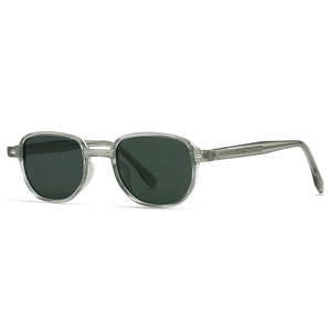 Retro sunglasses with translucent grey-green frames and engraved metal temples for men and women