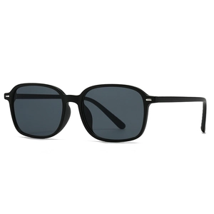 Modern retro square double bridge sunglasses with matte black frames and grey lenses